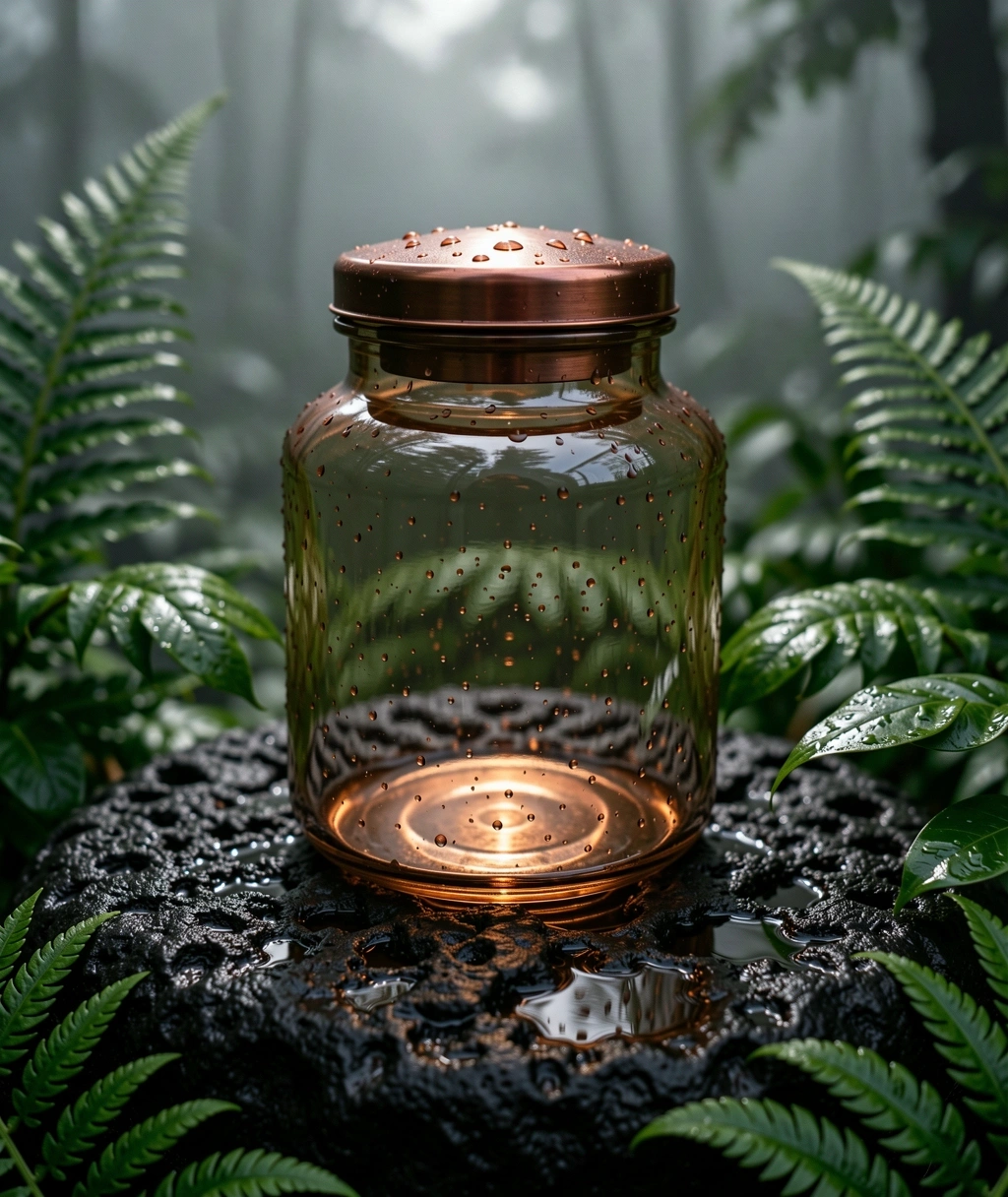 Apothecary glass on damp stone