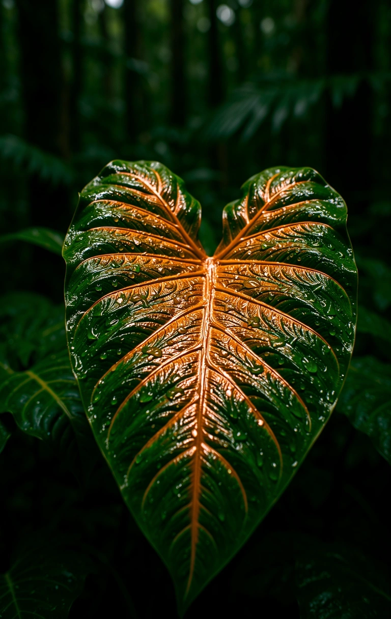 Botanical detail of an Indonesian rainforest leaf